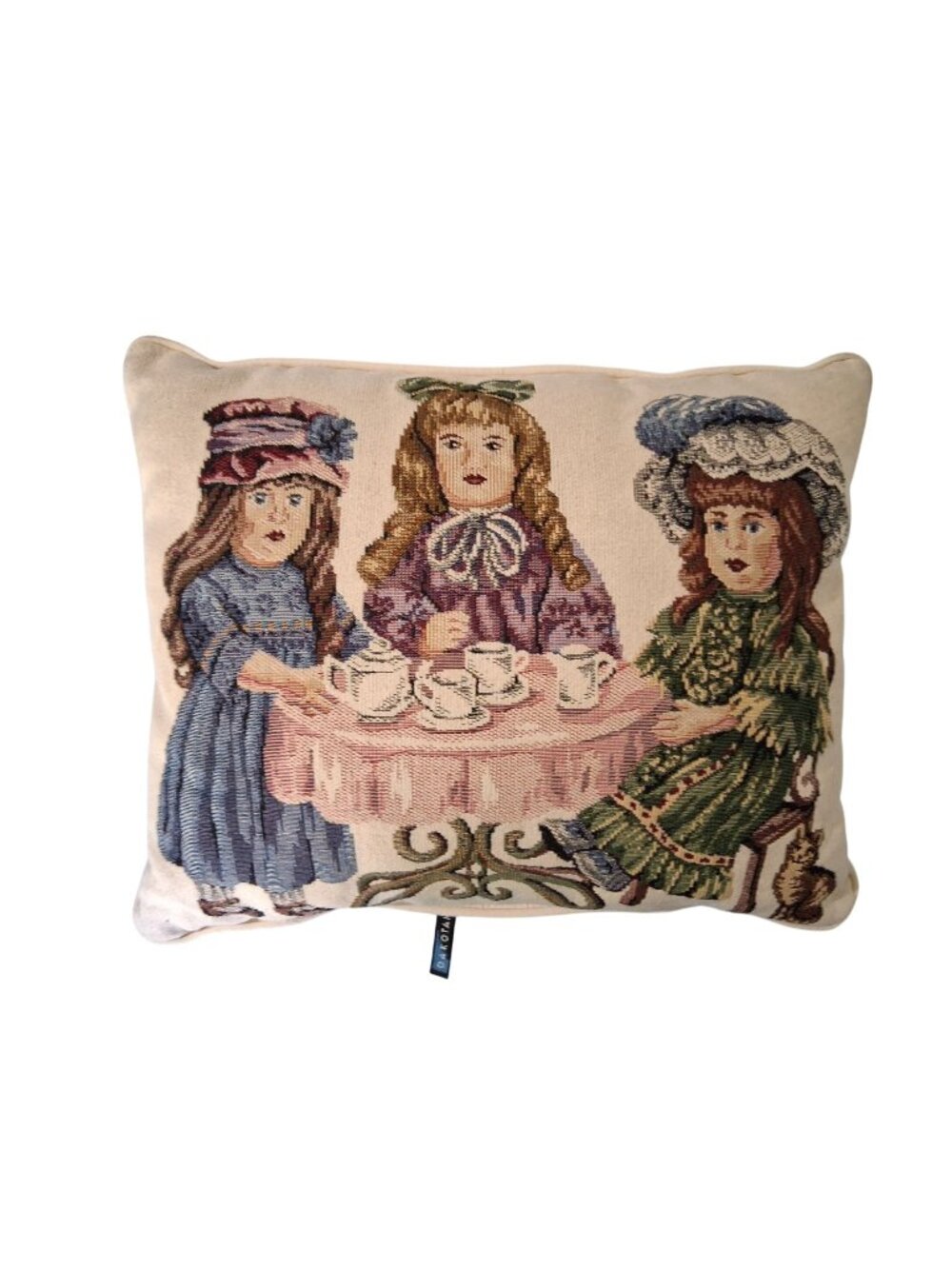 Vintage Victorian Doll Tea Party Tapestry Pillow